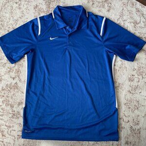Nike Dri-Fit Blue Athletic Polo Shirt White Swoosh Men’s